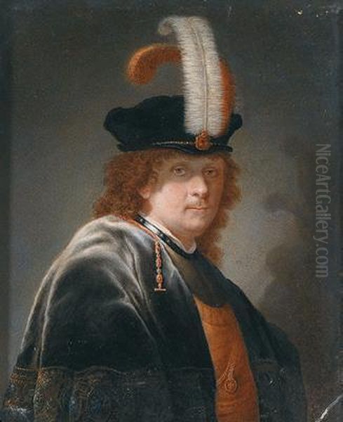 Uomo Con Copricapo Adorno Di Piume Oil Painting by Harmenszoon van Rijn Rembrandt