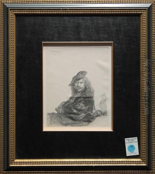 Self-portrait Leaning On A Stone Sill Oil Painting by Harmenszoon van Rijn Rembrandt