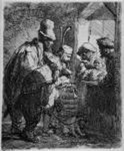 Die Wandernden Musikanten - Die Bettler An Der Haustur Oil Painting by Harmenszoon van Rijn Rembrandt