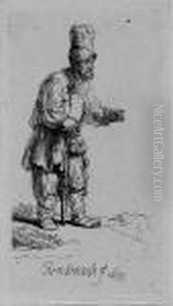 Jude In Hoher Mutze - Bettler Und Bettlerin In Oil Painting by Harmenszoon van Rijn Rembrandt