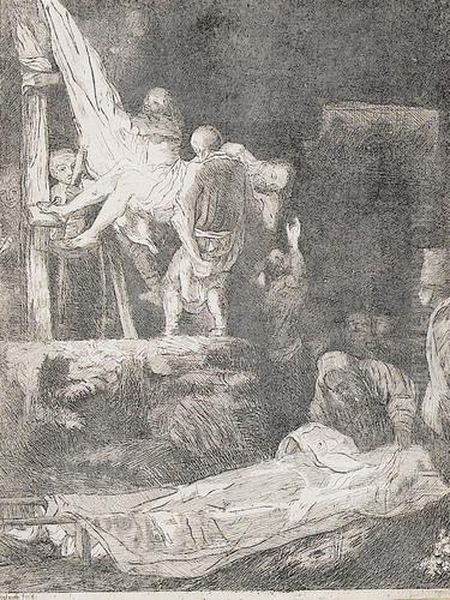 Die Kreuzabnahme Bei Fackelschein. Oil Painting by Harmenszoon van Rijn Rembrandt