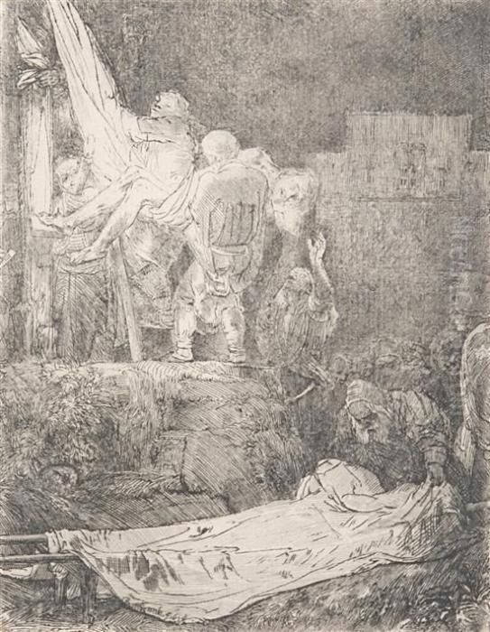 The Descent From The Cross By Torchlight Oil Painting by Harmenszoon van Rijn Rembrandt