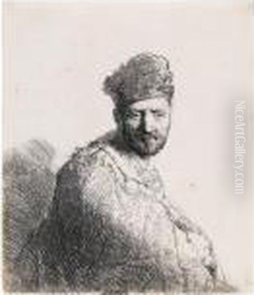 Bearded Man In A Furred Oriental Cap And Robe: The Artist's Father. Oil Painting by Harmenszoon van Rijn Rembrandt