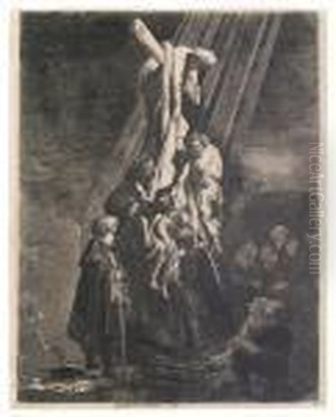 The Descent From The Cross: Second Plate. Oil Painting by Harmenszoon van Rijn Rembrandt