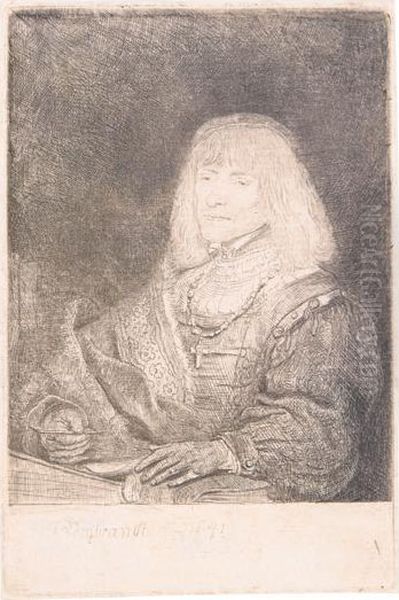 Man At A Desk Wearing A Cross And A Chain. Oil Painting by Harmenszoon van Rijn Rembrandt