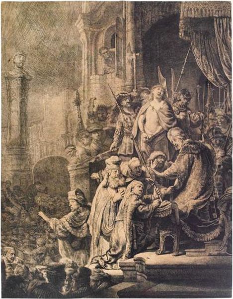 Christ Before Pilate: Large Plate. Oil Painting by Harmenszoon van Rijn Rembrandt