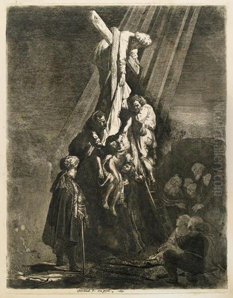 The Descent From The Cross: Second Plate. Oil Painting by Harmenszoon van Rijn Rembrandt