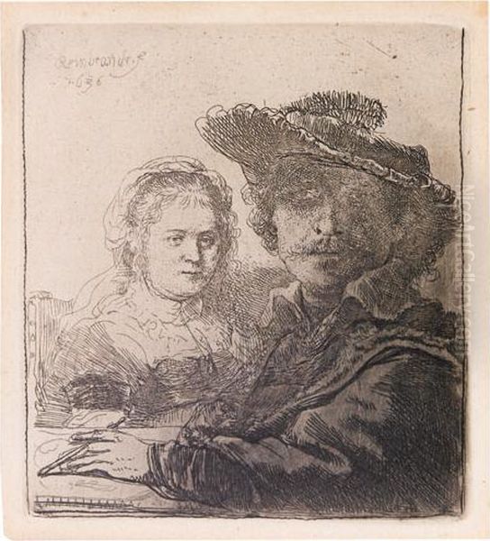 Self Portrait With Saskia. Oil Painting by Harmenszoon van Rijn Rembrandt