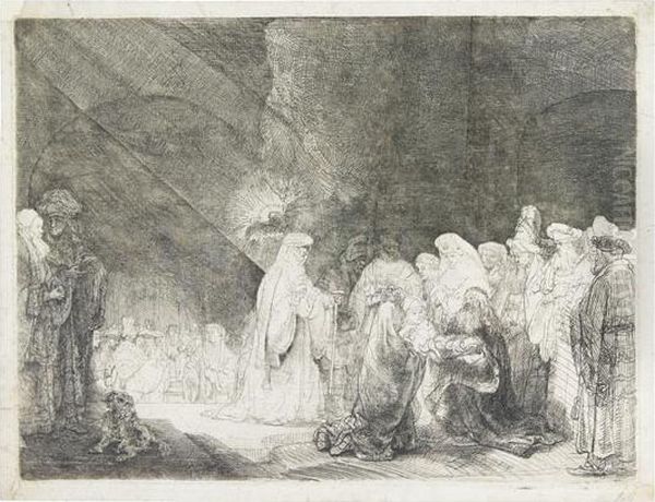The Presentation In The Temple: Oblong Print. Oil Painting by Harmenszoon van Rijn Rembrandt