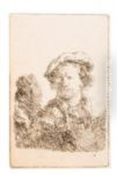 Self Portrait In A Flat Cap And Embroidered Dress. Oil Painting by Harmenszoon van Rijn Rembrandt