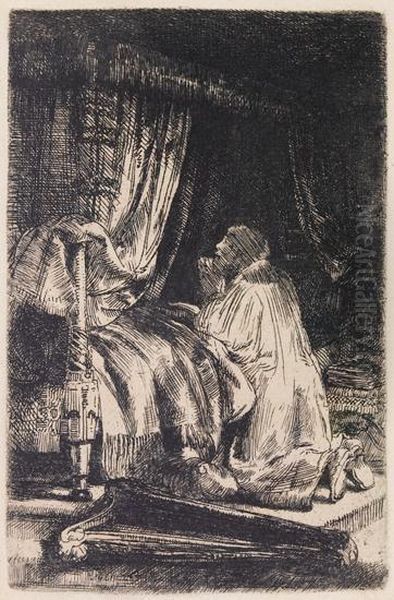 David At Prayer. Oil Painting by Harmenszoon van Rijn Rembrandt