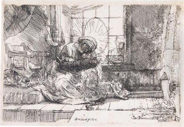 The Virgin And Child With The Cat And Snake. Oil Painting by Harmenszoon van Rijn Rembrandt