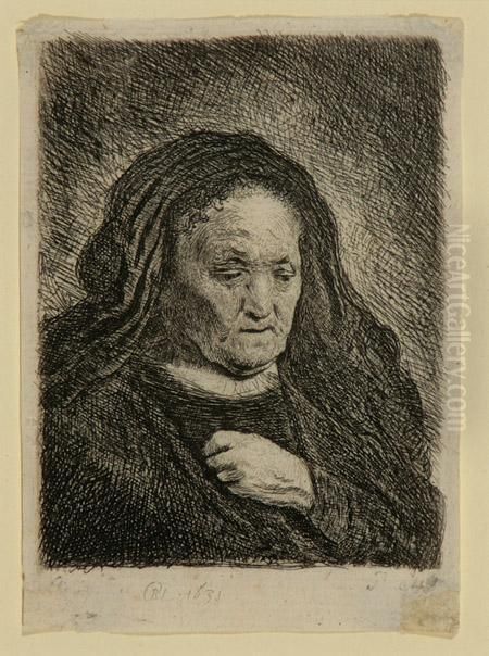 The Artist's Mother With Her Hand On Her Chest Oil Painting by Harmenszoon van Rijn Rembrandt