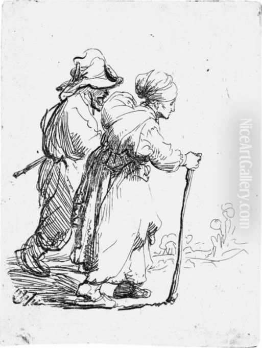 Two Tramps, A Man And A Woman Oil Painting by Harmenszoon van Rijn Rembrandt