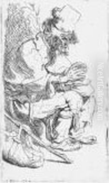 Beggar Seated Warming His Hands At A Chafing Dish Oil Painting by Harmenszoon van Rijn Rembrandt