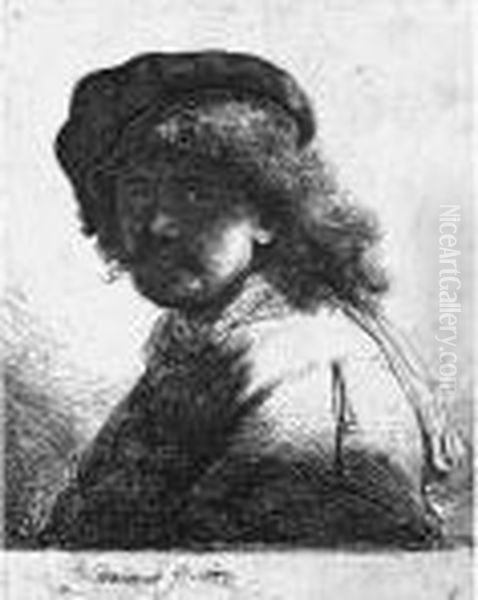 Rembrandt In Cap And Scarf With The Face Dark, Bust Oil Painting by Harmenszoon van Rijn Rembrandt