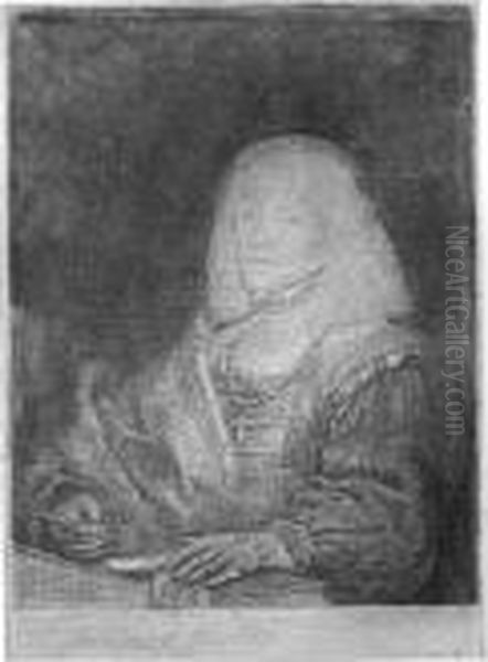 Man At Desk Wearing A Cross And Chain Oil Painting by Harmenszoon van Rijn Rembrandt