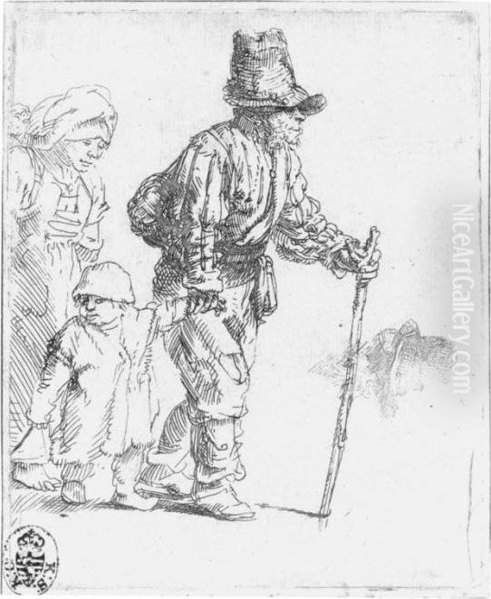 A Peasant Family On The Tramp Oil Painting by Harmenszoon van Rijn Rembrandt