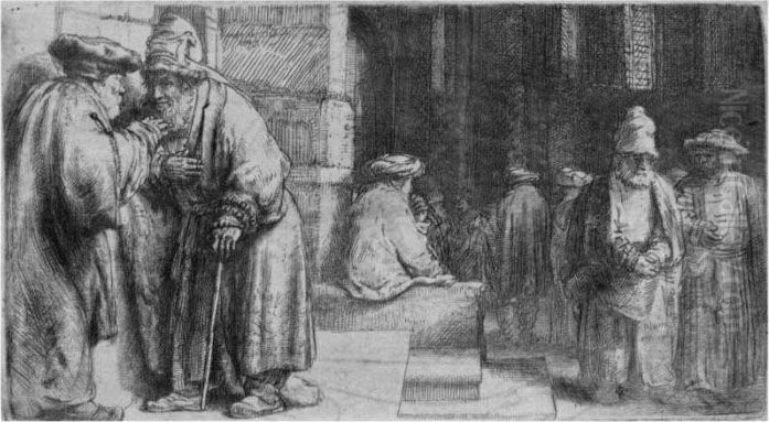 Jews In The Synagogue Oil Painting by Harmenszoon van Rijn Rembrandt