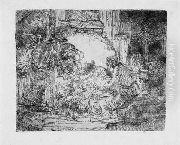 Die Anbetung Der Hirten Mit Der Lampe Oil Painting by Harmenszoon van Rijn Rembrandt