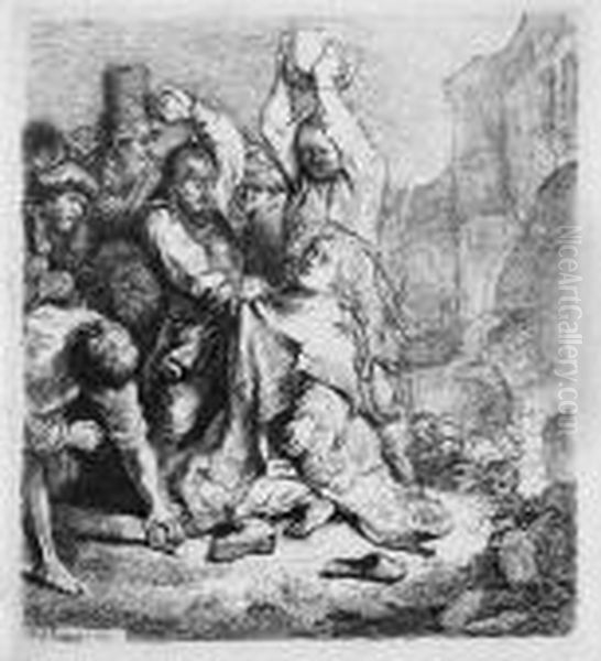 Die Steinigung Des Heiligen Stephanus Oil Painting by Harmenszoon van Rijn Rembrandt
