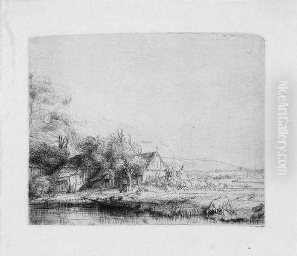 Die Landschaft Mit Der Saufenden Kuh Oil Painting by Harmenszoon van Rijn Rembrandt