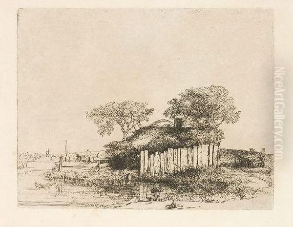 Die Hutte Hinter Dem Plankenzaun/ Oil Painting by Harmenszoon van Rijn Rembrandt