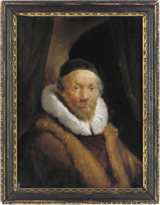 Portrait Of An Old Man, Bust-length, In A Black Cap And Fur-trimmed Coat Oil Painting by Harmenszoon van Rijn Rembrandt