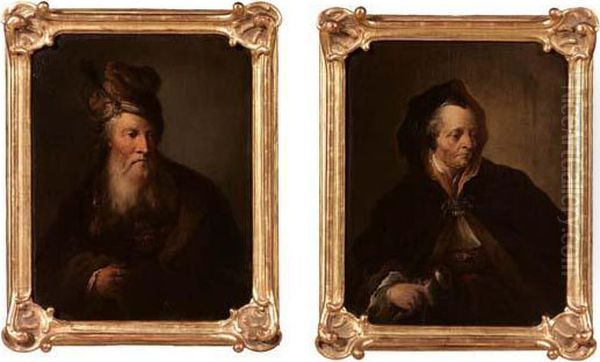 Anziano Uomo In Veste Orientale B)anziana Donna In Veste Nera Oil Painting by Harmenszoon van Rijn Rembrandt