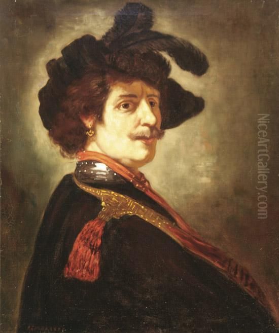 Portrait Of A Man With A Feathered Beret Oil Painting by Harmenszoon van Rijn Rembrandt