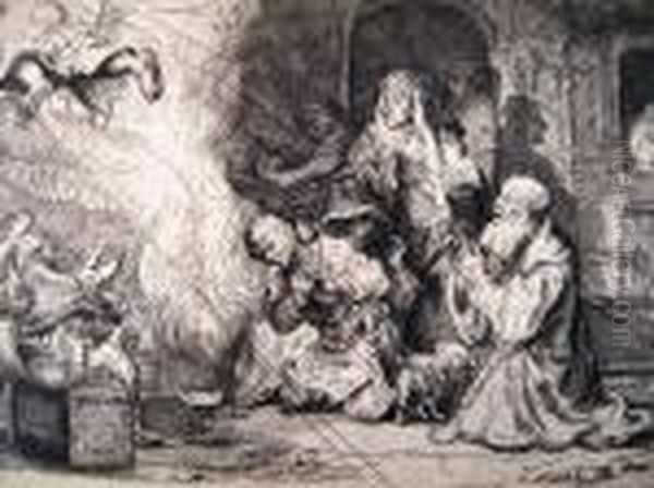 The Angel Departing From The Family Of Tobias Oil Painting by Harmenszoon van Rijn Rembrandt
