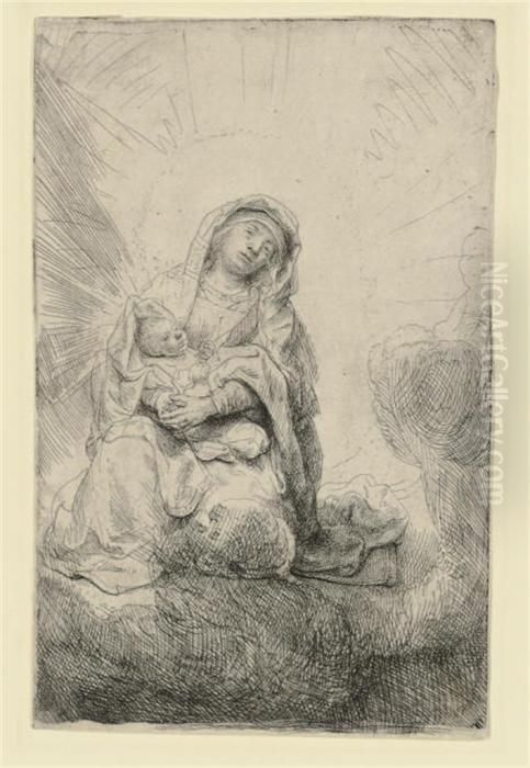 The Virgin And Child In The Clouds (bartsch, Hollstein 61; Hind186) Oil Painting by Harmenszoon van Rijn Rembrandt