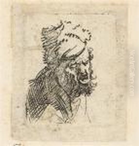 Head Of A Man In A Fur Cap, Crying Out Oil Painting by Harmenszoon van Rijn Rembrandt