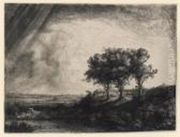 The Three Trees (b., Holl. 212; H. 205) Oil Painting by Harmenszoon van Rijn Rembrandt