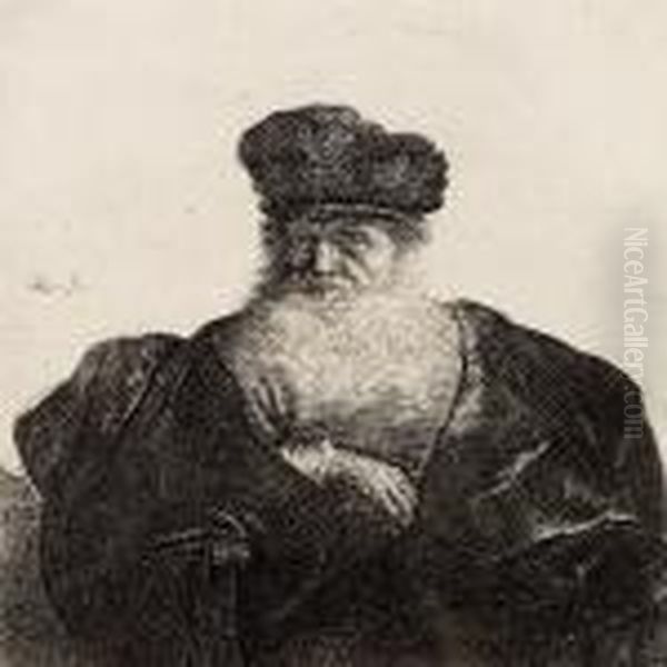 Old Man Withbeard, Fur Cap And Velvet Cloak Oil Painting by Harmenszoon van Rijn Rembrandt