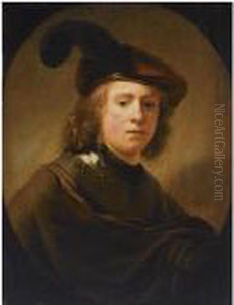 Portrait Of A Young Man, Half 
Length, Wearing A Brown Plumed Beretand A Brown Coat With A Gorget Oil Painting by Harmenszoon van Rijn Rembrandt