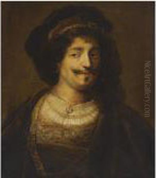 Portrait Of A Man, Bust Length, Wearing A Brown Coat And Aberet Oil Painting by Harmenszoon van Rijn Rembrandt