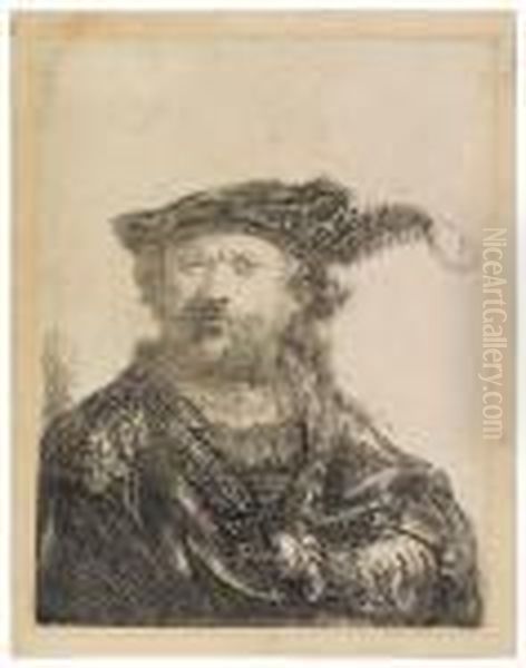 Self Portrait In A Velvet Cap And Plume Oil Painting by Harmenszoon van Rijn Rembrandt