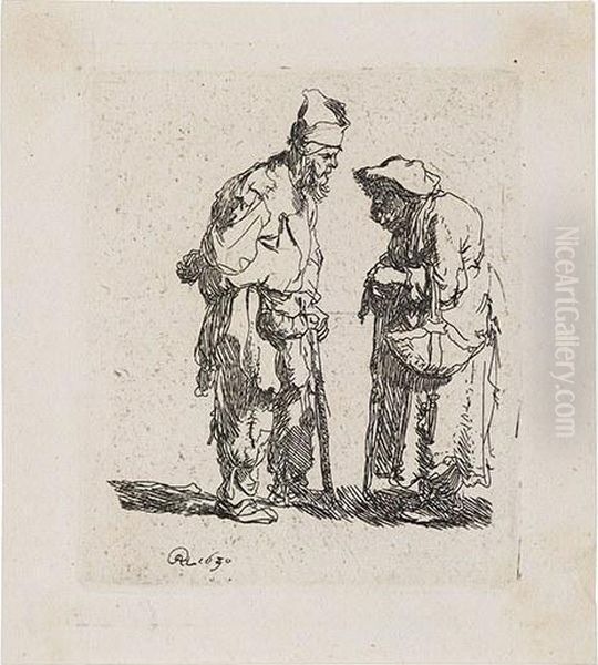 Beggar Man And A Beggar Woman Conversing Oil Painting by Harmenszoon van Rijn Rembrandt