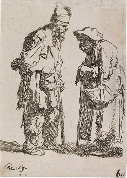 Beggar Man And A Beggar Woman Conversing Oil Painting by Harmenszoon van Rijn Rembrandt