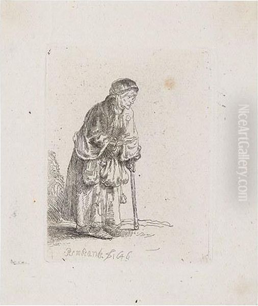 Beggar Woman Leaning On A Stick Oil Painting by Harmenszoon van Rijn Rembrandt