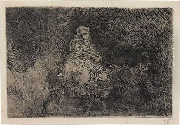 The Flight Into Egypt: Crossing A Brook Oil Painting by Harmenszoon van Rijn Rembrandt