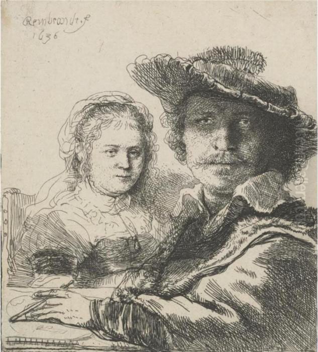 Self Portrait With Saskia (b., Holl. 19; H. 144; Bb.36-a) Oil Painting by Harmenszoon van Rijn Rembrandt