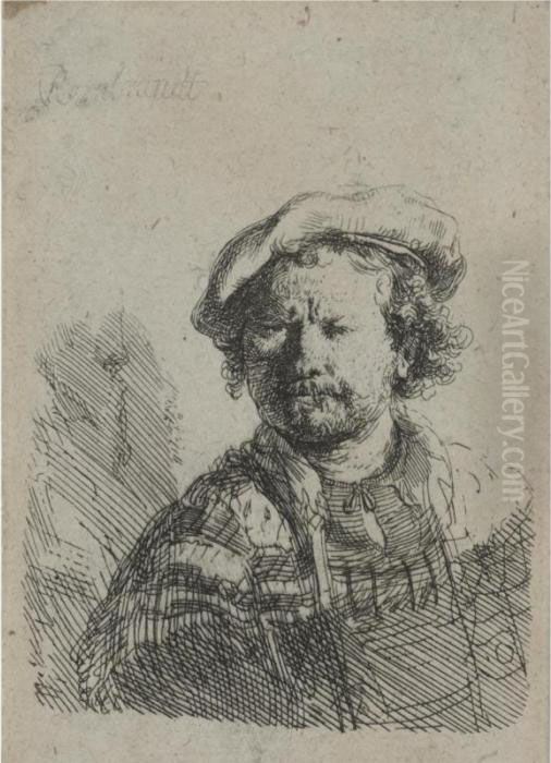 Self Portrait In A Flat Cap And Embroidered Dress (b., Holl. 26; H.157; Bb.38-1) Oil Painting by Harmenszoon van Rijn Rembrandt