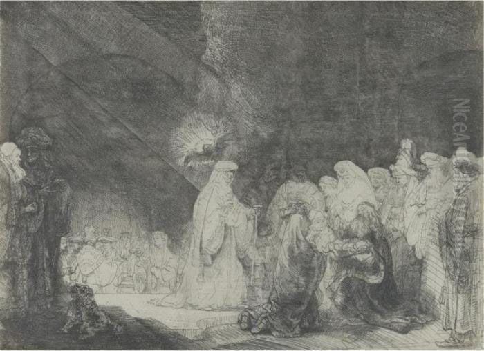 The Presentation In The Temple (b., Holl. 49; H. 162;bb.40-1) Oil Painting by Harmenszoon van Rijn Rembrandt
