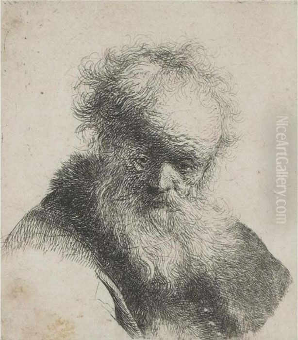 Bust Of An Old Man With Flowing Beard And White Sleeve Oil Painting by Harmenszoon van Rijn Rembrandt