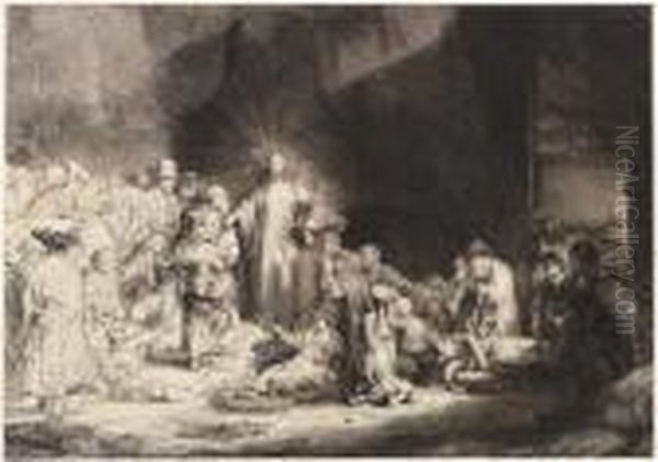 Christus Heilt Die Kranken. Genannt: Das Hundertguldenblatt Oil Painting by Harmenszoon van Rijn Rembrandt