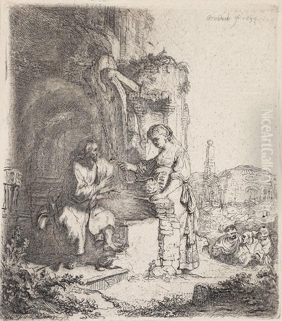 Christus Und Die Samariterin Oil Painting by Harmenszoon van Rijn Rembrandt