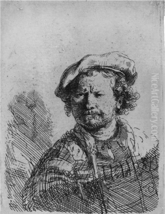 Self Portrait In A Flat Cap And Embroidered Dress (b., Holl. 26;h. 157; Bb. 38-1) Oil Painting by Harmenszoon van Rijn Rembrandt