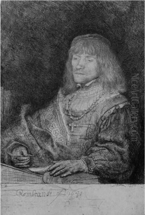 Man At A Desk Wearing A Cross And Chain (b., Holl. 261; H. 189; Bb.41-l) Oil Painting by Harmenszoon van Rijn Rembrandt